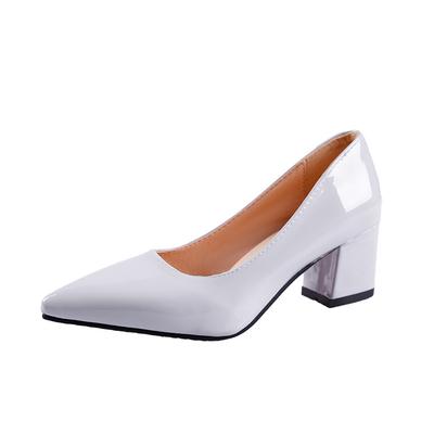 New Women High Heel Shoes Spring Lady Patent Leather Square Heeled Pumps Sexy Pointed Toe Shoes Woman Plus Size 34-43 WSH4395