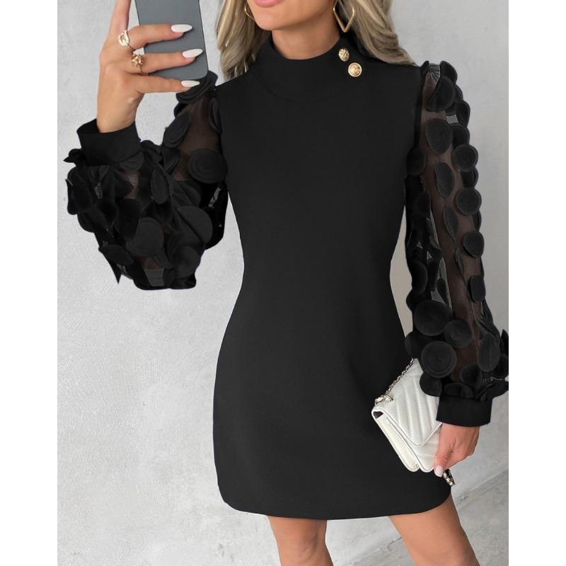 YYFS Women's Fashion Fall Winter Solid Color Print Long Sleeve O-Neck Casual Dresses