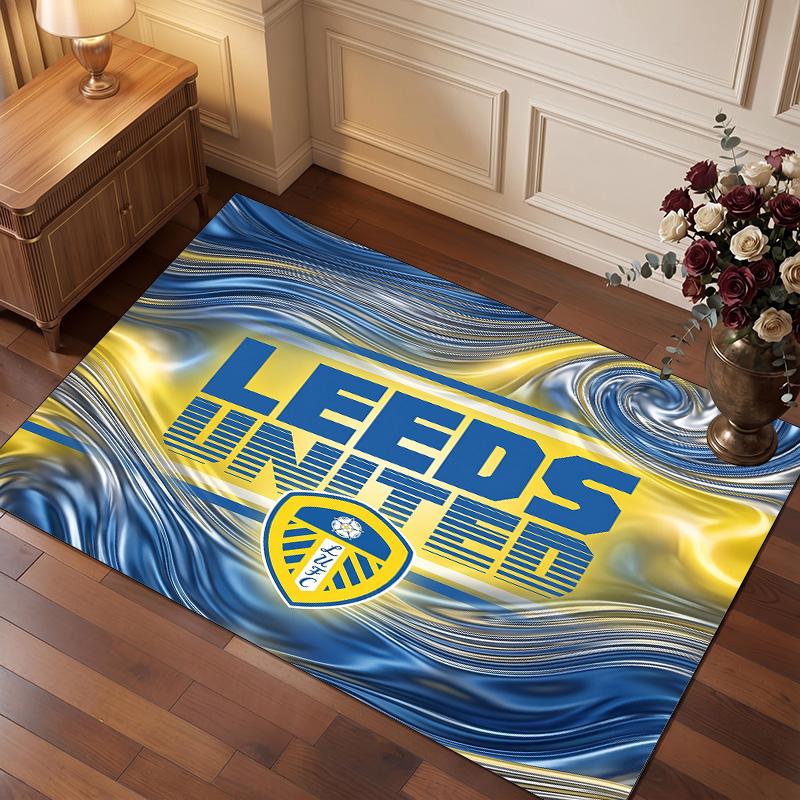 Leeds United Voetbal Print Kristalfluweel Tapijt, Comfortabel Waterabsorberend Antislip Binnen Vloerkleed