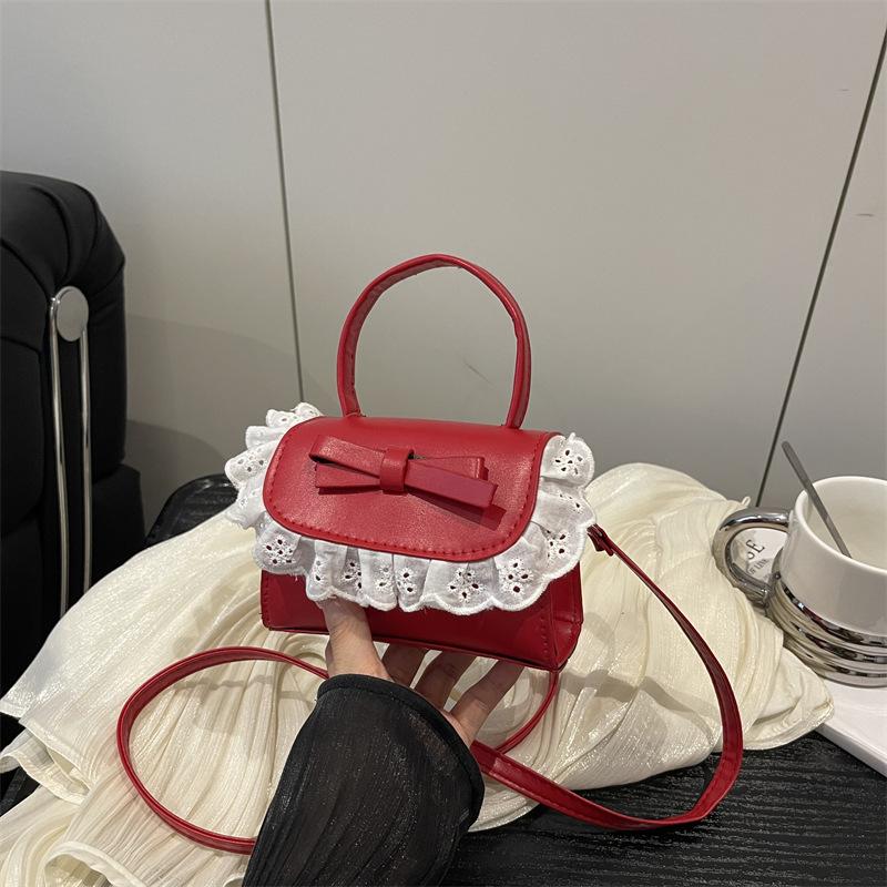 Bow Lace Pu Shoulder Bag Handbag Tote Commuter Bag Trendy All-Match Women'S Crossbody Casual Small Square Bag Girly Gift