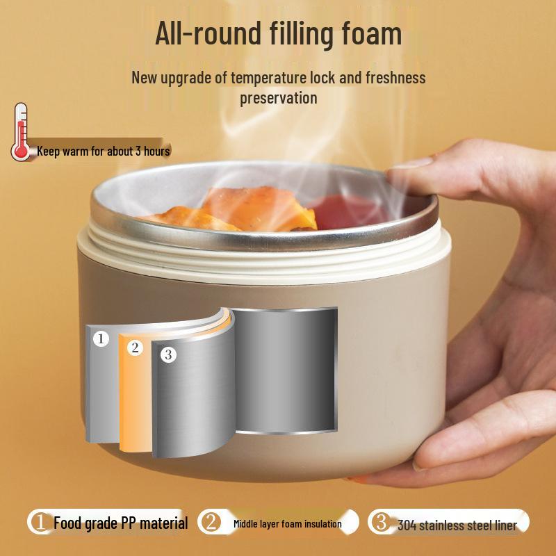 304 Stainless Steel Double-Layer Insulated Lunch Box with Lid for Office Workers & Students