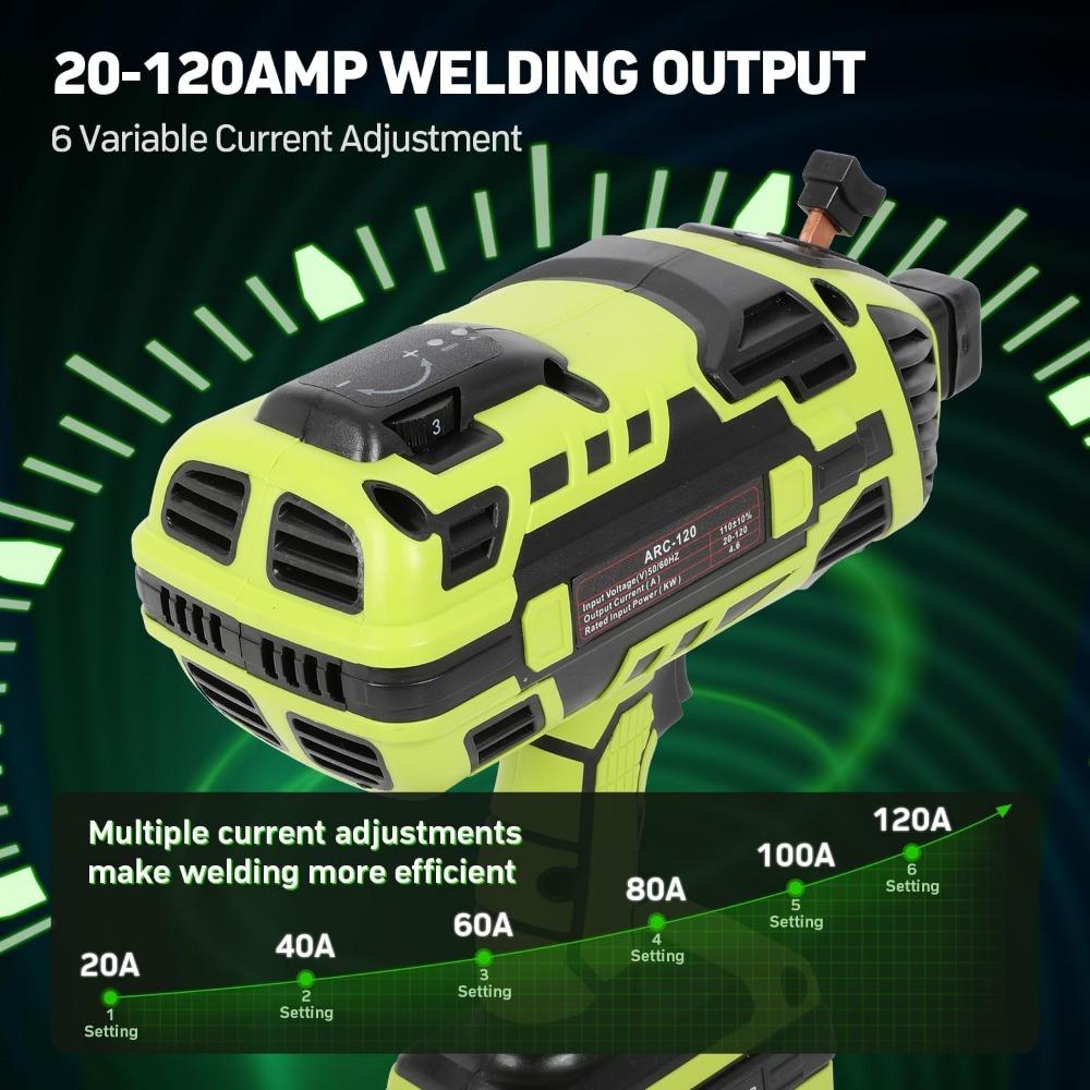 Handheld Welding Machine 110V Portable Welding Machine with IGBT Inverter 6 Variable Current Adjustment 20-120Amp ARC Welder Gun