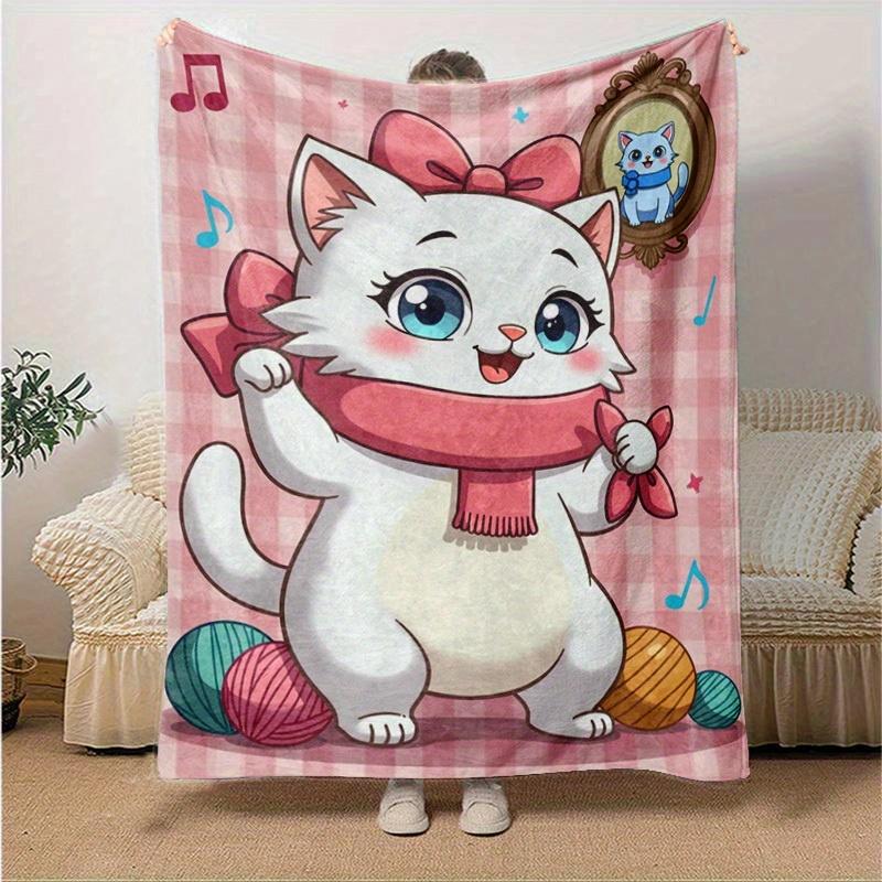 1pc Cute Cartoon Cat Cartoon Blanket, Seasonal Universal Home Decoration Blanket, Throw Blanket, for Decorating Your Own Sofa and Living Room, Super S
