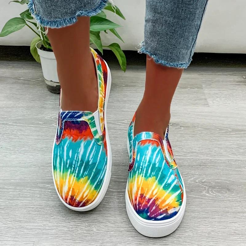 Fashion Women's Flat Shoes Graffiti Casual Sneakers Low Cut Slip-on Ladies Canvas Shoe Female Designer Loafers Plus Size Round Toe 2025