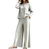 2026 spring and summer new cross-border women's clothing round neck long sleeve high waist wide leg pants fashion casual suit