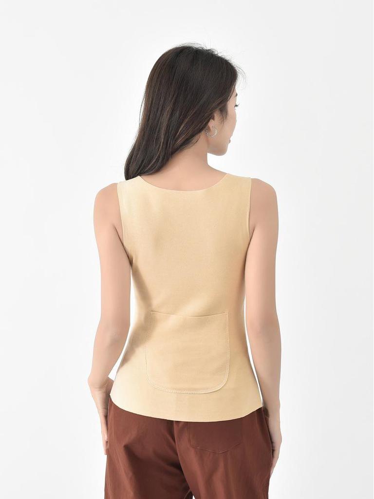 Damska kamizelka z aksamitu z podszewką z polaru i podwójnymi kieszeniami, przytulna warstwa na jesień/zimę