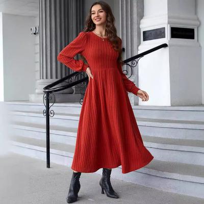Autumn Winter Solid O-neck Bodycon Dress Fashion Slim A-line Maxi Sexy Dress Women Long Sleeve Elastic Knitted Wedding Dresses