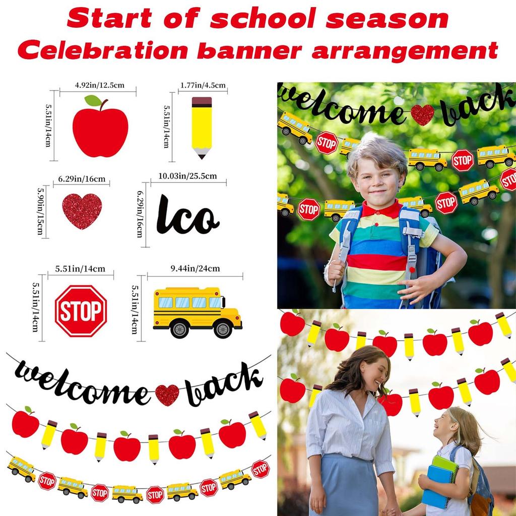 School Classroom Decoration School Bus Pencil Pull Flag Pull Flower Banner