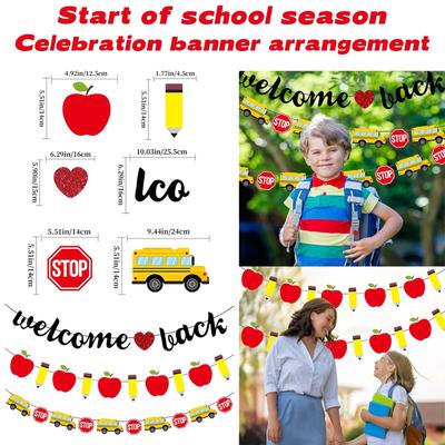 School Classroom Decoration School Bus Pencil Pull Flag Pull Flower Banner