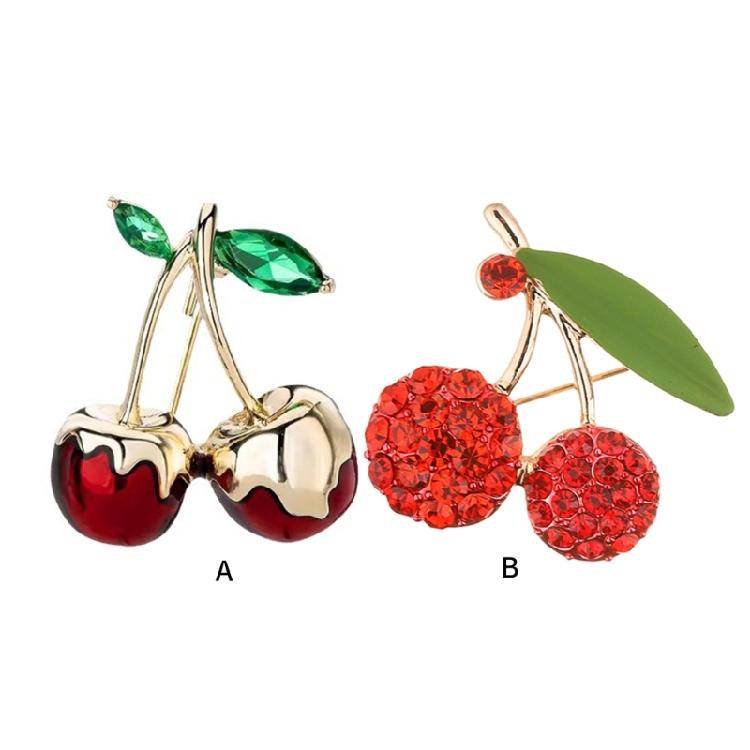 Lustrous Cherry Brooch Jewelry Accent Vibrant Green Zircon Cherry Brooch Unique Designs Badge for Clothing Decoration