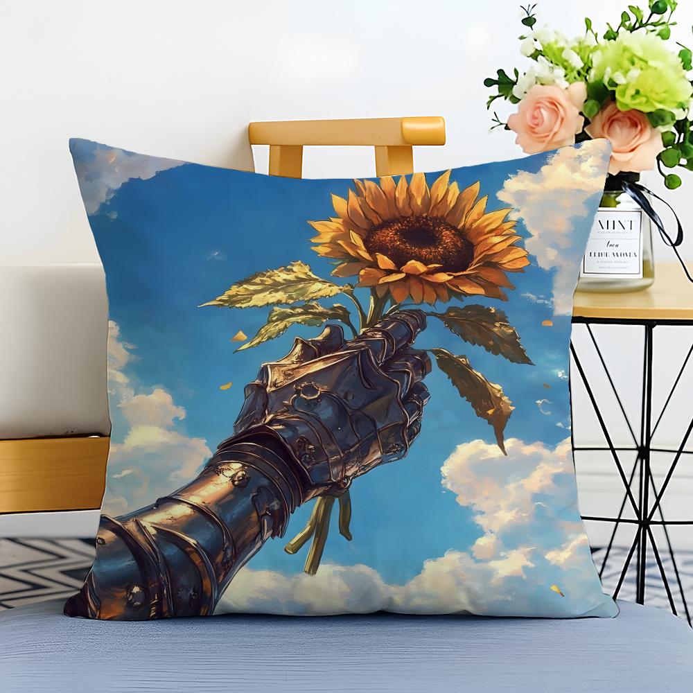 sunflower Cushion Cover Washable Linen Pillowcase Soft for Sofa Bed Cozy Home Room Decor