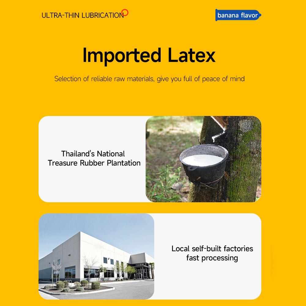 Ultra-thin Condom Lubrication Natural Latex Condom 52mm Banana Flavor Bump Thread Safe Sex Sex Product for Male