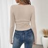 Real European and American 2025 new women's T-shirt square neck pullover slim-fitting knitted long-sleeved bottoming shirt