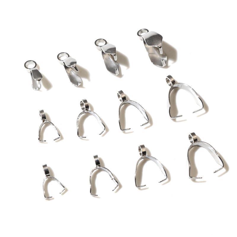 

50pcs Stainless Steel 4-sizes Pendant Pinch Bail Clasps Necklace Hooks Clips Connector DIY Jewelry Making Findings 2.5x9mm