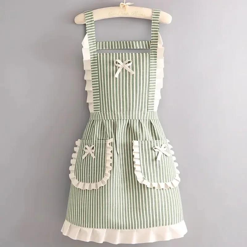 Korean Version Cotton and Linen Apron for Women Cute Kitchen Home Cooking Breathable Apron Fashionable Work Clothes Chef Apron