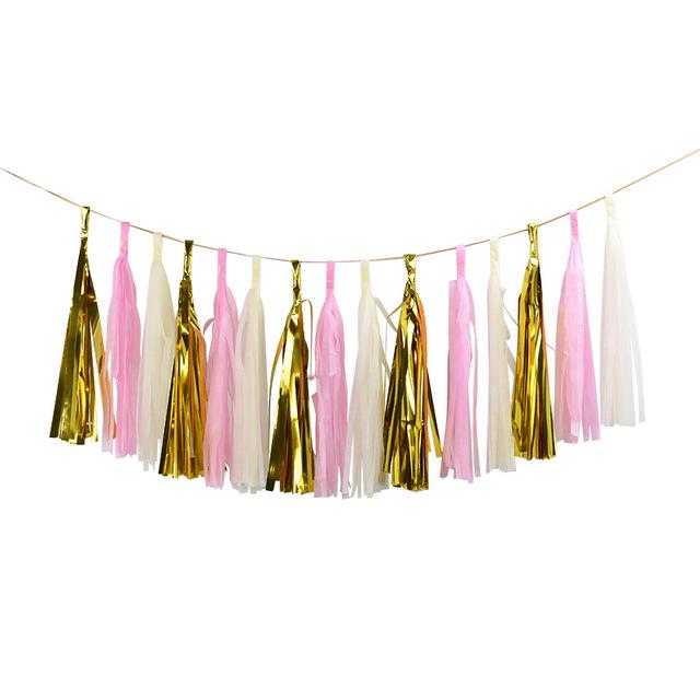 15-Piece Paper Tassel and PET Ribbon Set for Birthday Party Decorations