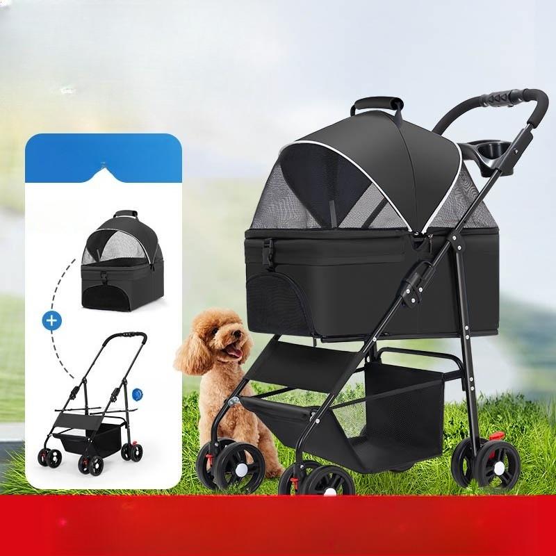 Metal Pet Stroller Lightweight Foldable Detachable Travel Cart for Small Medium Dogs Cats Outdoor Walking Stroller