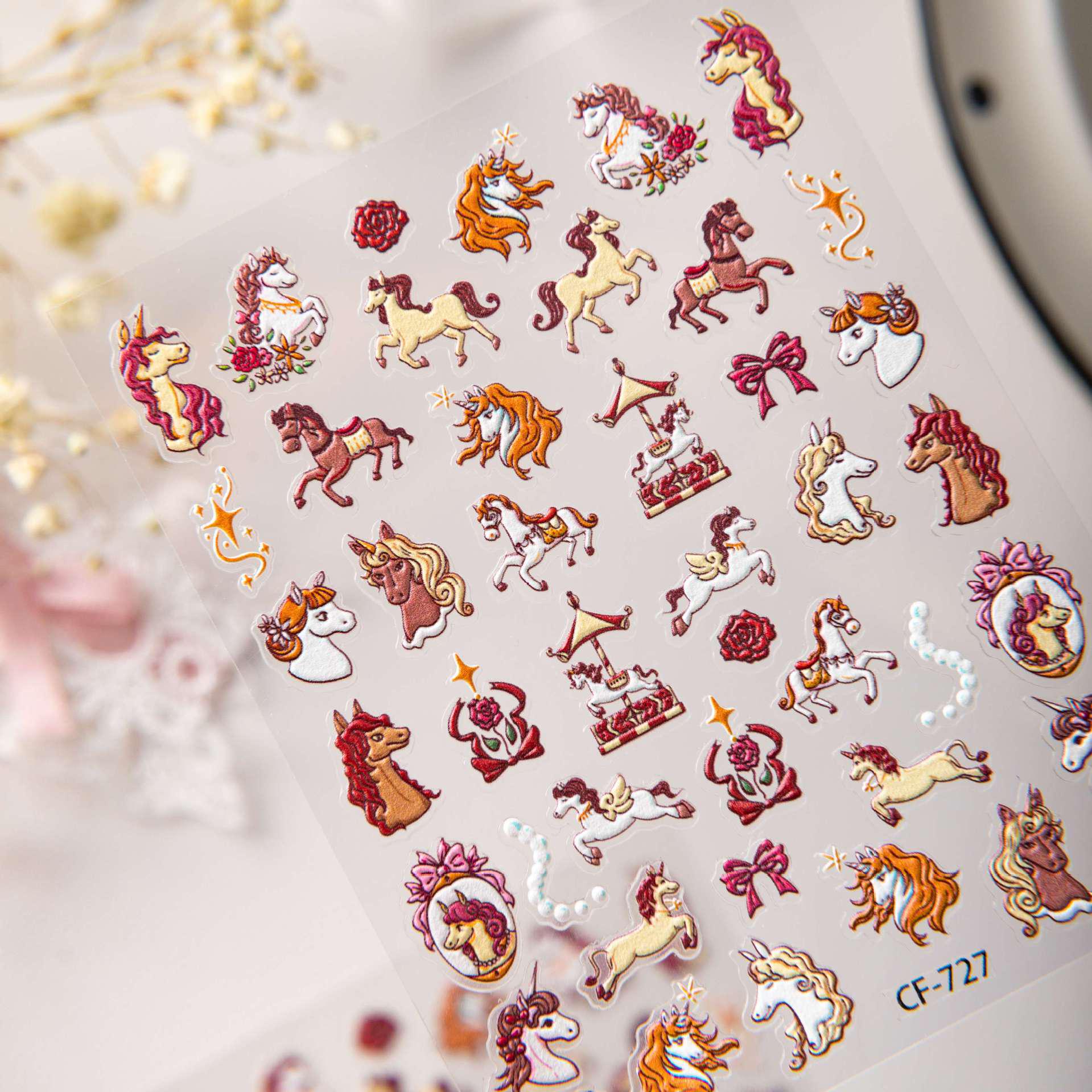 Cyansea Year of the Horse Retro Embossed Nail & Phone DIY Decorative Sticker. CF-727