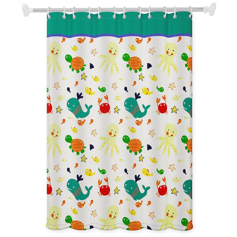 Whimsical Cartoon Print Bath Curtain Set - Durable Polyester Material