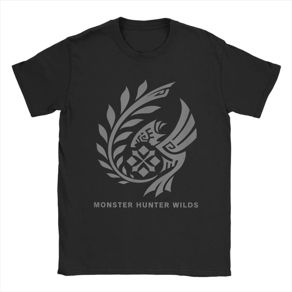 Monster Hunter Wilds Symbol T Shirts Men's Cotton Novelty T-Shirt Round Neck Video Game Tees Short Sleeve Tops 4XL 5XL