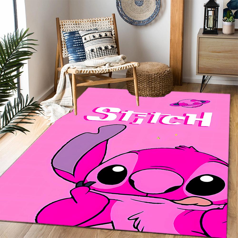 Pink Stitch Heart Background Disney Cartoon Theme Anti-Slip Rug - Polyester, Home Decor, Suitable for Bedrooms, Living Rooms, Doorways, and Studios