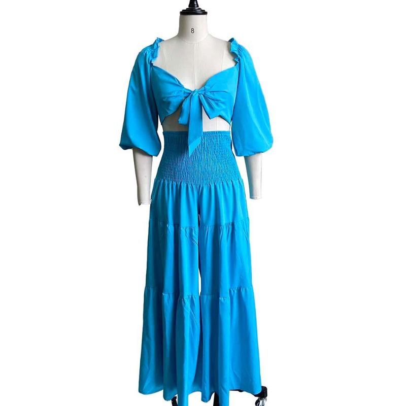 

Летние повязки на грудь, бретели, топы, брюки-палаццо, повседневный костюм-двойка большого размера. XXXL небесно-голубой