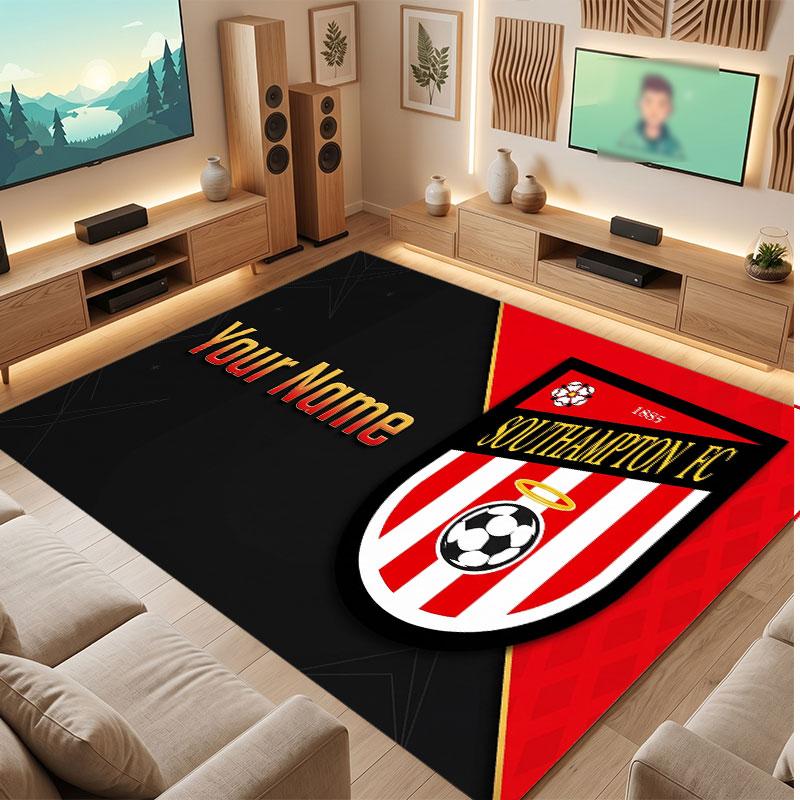 Southampton FC Custom Crystal Velvet Rug, Personalized Name Text Print, Football Logo Soft Non‑Slip Floor Mat Home Decor Gift