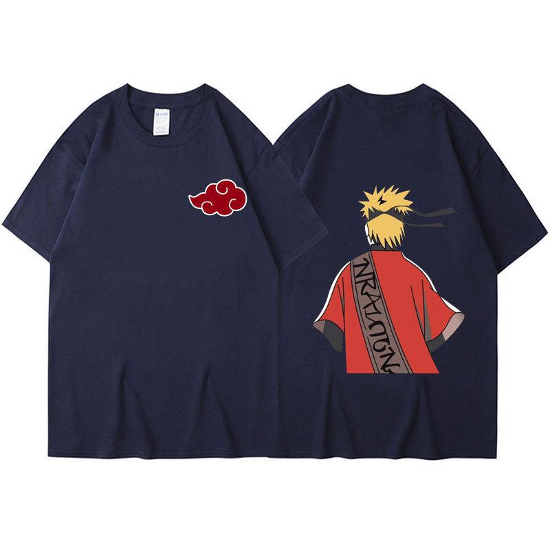 Японское Аниме Наруто Футболка Мужская Каваий Харадзюку Манга Графические Топы Футболки Учиха Итачи Саске Принтованные Летние Футболки Унисекс Повседневная Уличная Одежда 3XL тёмно-синий