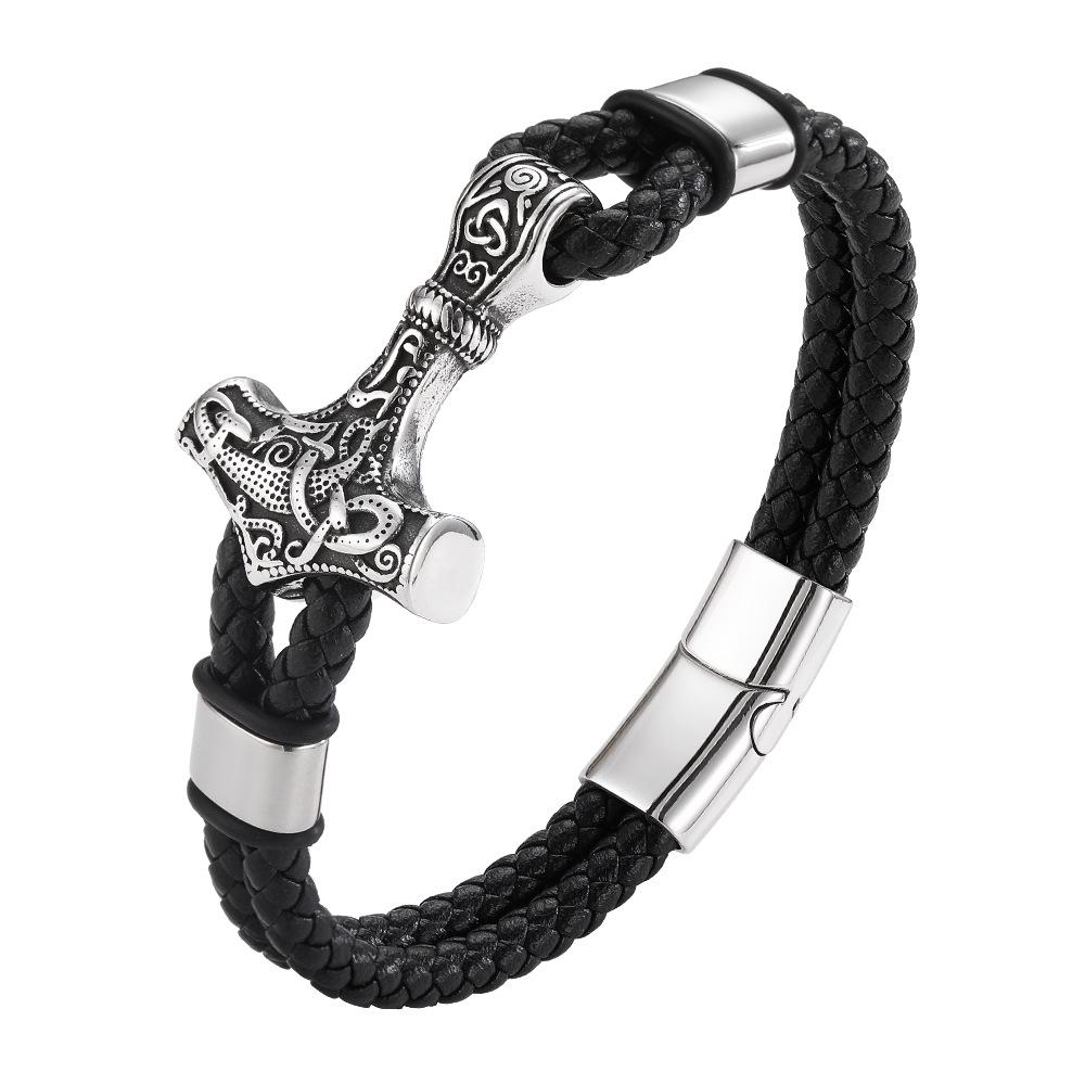 Braided Viking Jewelry Leather Cord Bracelet with Magnetic Clasp Stainless Steel Handmade