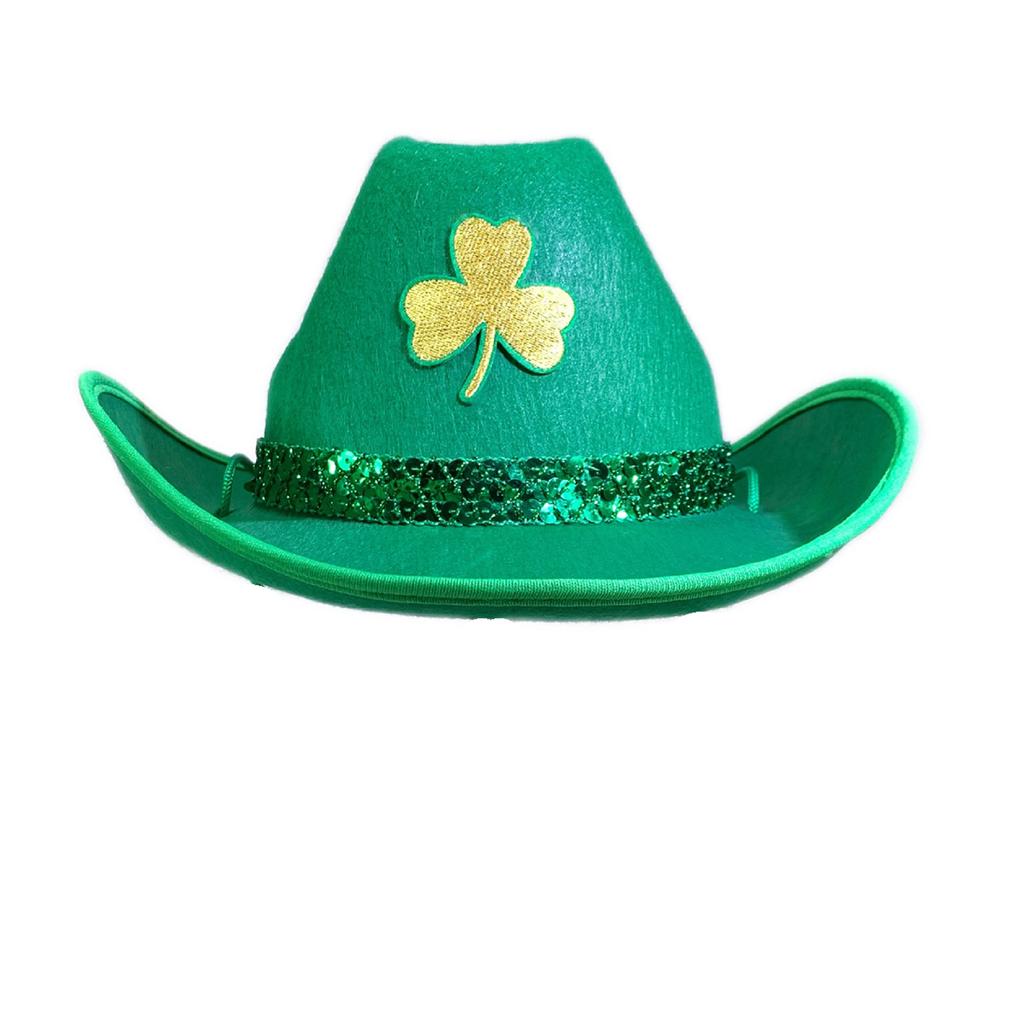 Unisex St. Patrick's Day Green Trimmed Rattan Cowboy Hat