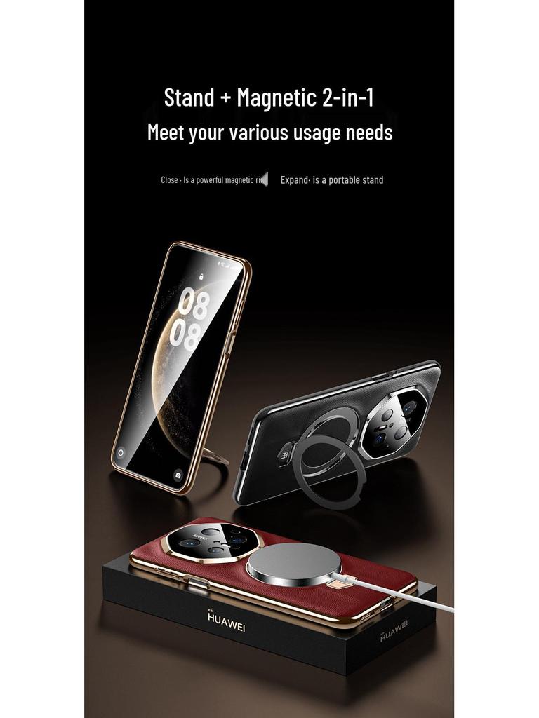 Kožené pouzdro na telefon Huawei Mate70 RS: Magnetický stojánek, Ochranný, Kompatibilní s 60RS Porsche Design