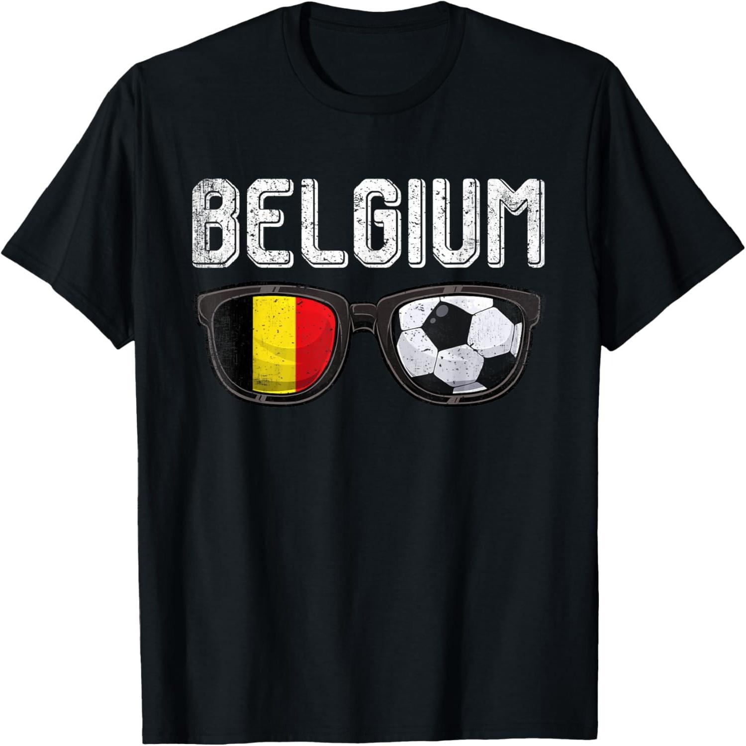 Belgium Soccer Funny Belgian Flag Glasses Football T-Shirt S