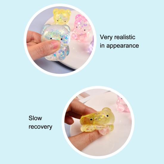 Klarer Bär Quetschspielzeug Stressabbau Glitzerbär Stresszuckerball Sensorisches Spielzeug Weich Langsam aufsteigend Dekompression Fidget Spielzeug