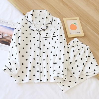 Spring and Autumn New Ladies Pajamas Two-piece Long-sleeved Trousers 100%Cotton Crepe Thin Large Size Home Service Set