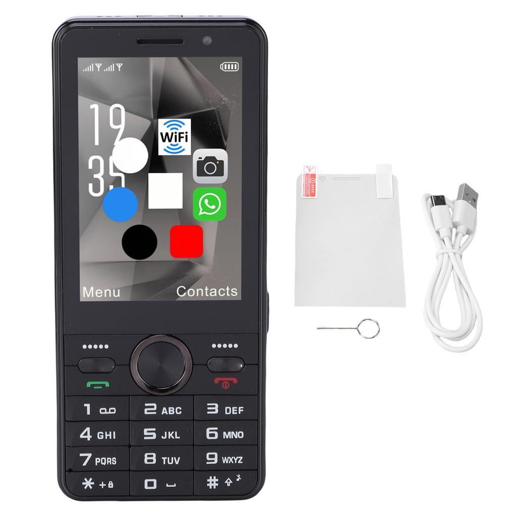 Teléfono 4G Desbloqueado Soporte Doble Tarjeta SIM Pantalla Táctil a Color de 3.5 Pulgadas Sonido Fuerte Teclas Grandes Teléfono Móvil Negro