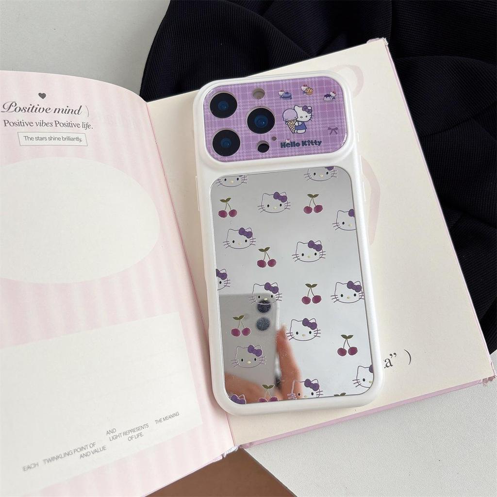 Cherry KT Cat Large Window Mirror iPhone 15/17/16 Pro Max Drop-Proof Case