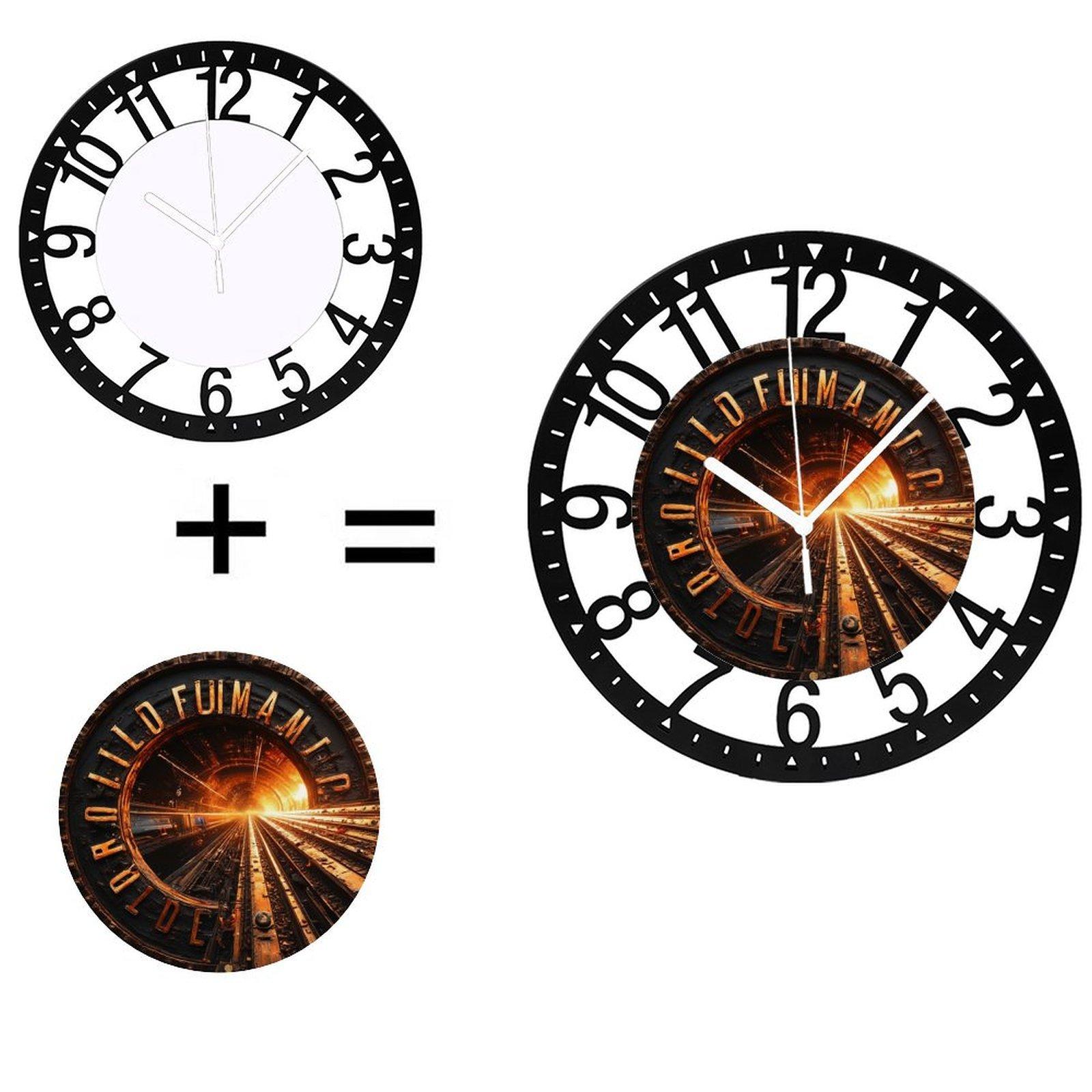 25cm Circular Iron Wall Clock with a Stone Wall Texture Effect (Black,10 inch(25.40cm))