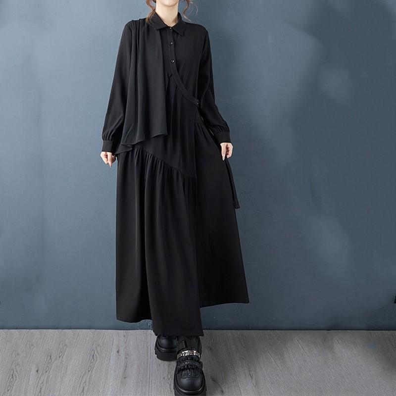 Long Sleeve Plus Size Black Vintage New In Dresses for Women Spring Autumn Casual Loose Shirt Dress