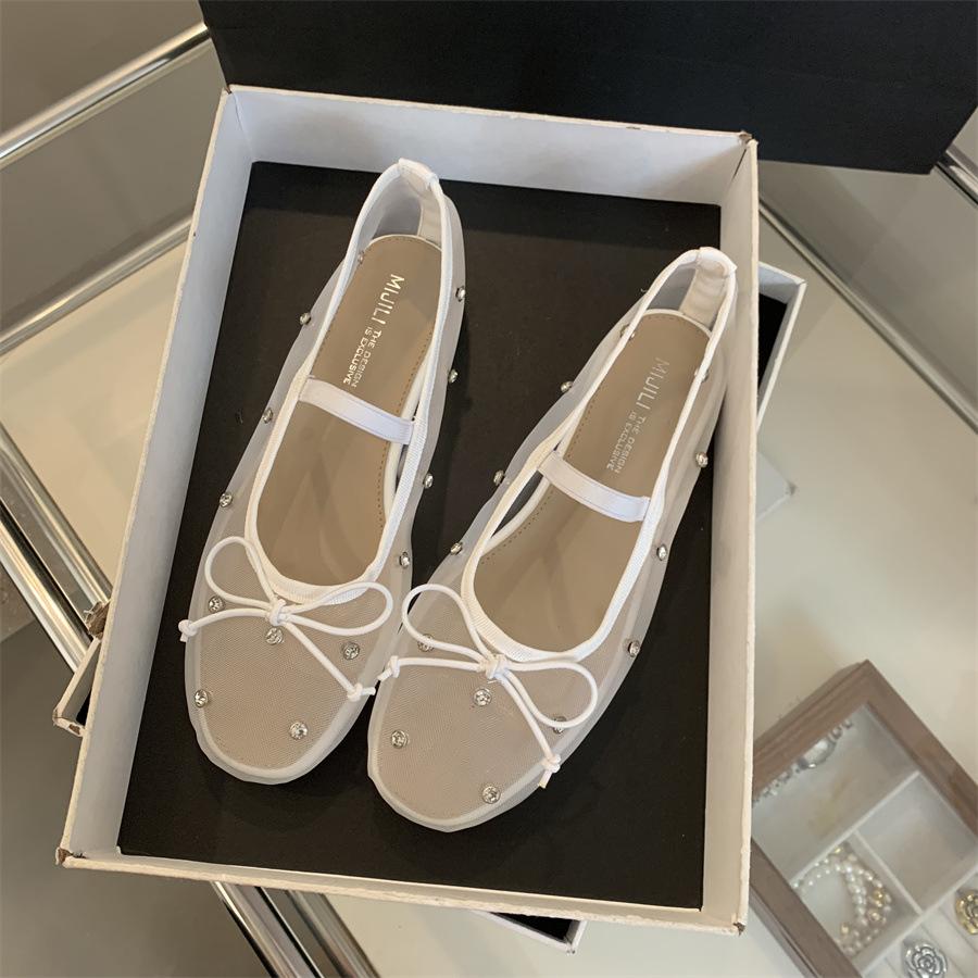 Crystal Mesh Rhinestones Ballerina Flats Round Toe Mary Jane For Work Office Flats New Designer Non Slip Casual Walking Shoes