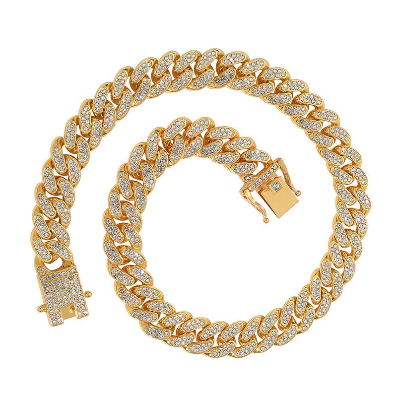 

Pet Collar Alloy Inlaid Rhinestone 13mm Cuban Chain is suitable for large, medium and small cat and dog necklace necklaces 20cm золотой