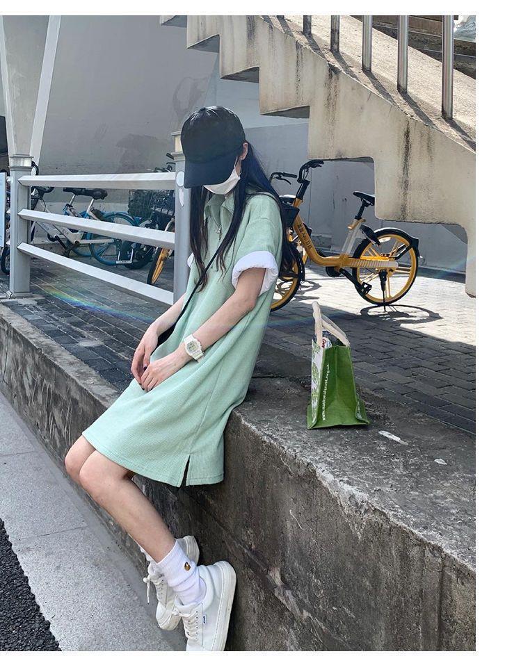Elegant Summer Waffle Knit Polo Collar Dress - Age-Reducing, Solid Color Short Skirt for Women (2026)