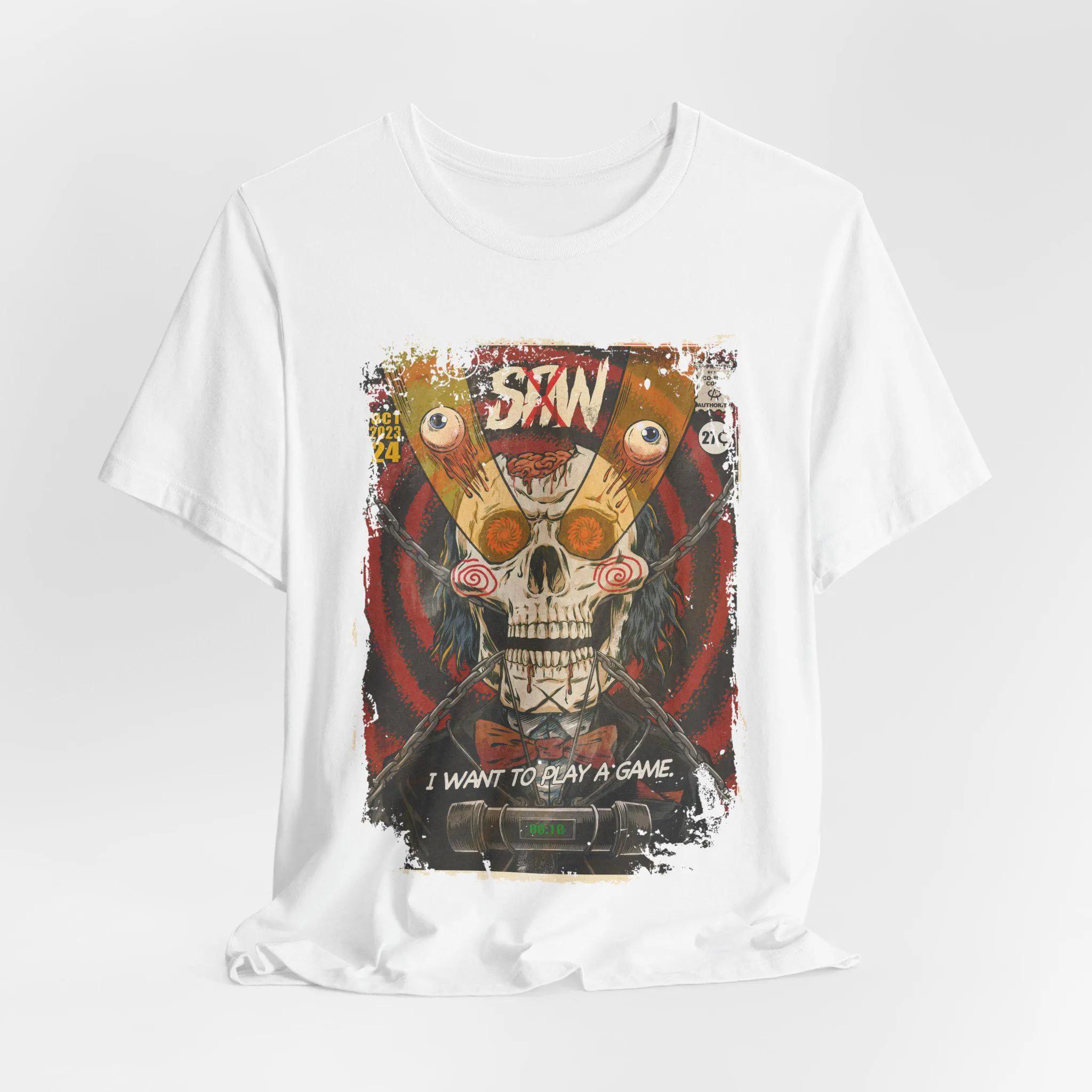 Retro Horror Moviethemed Tshirt Fashionable Outfit Tshirt with Printed Patterns Horror Movie Fan Gift S