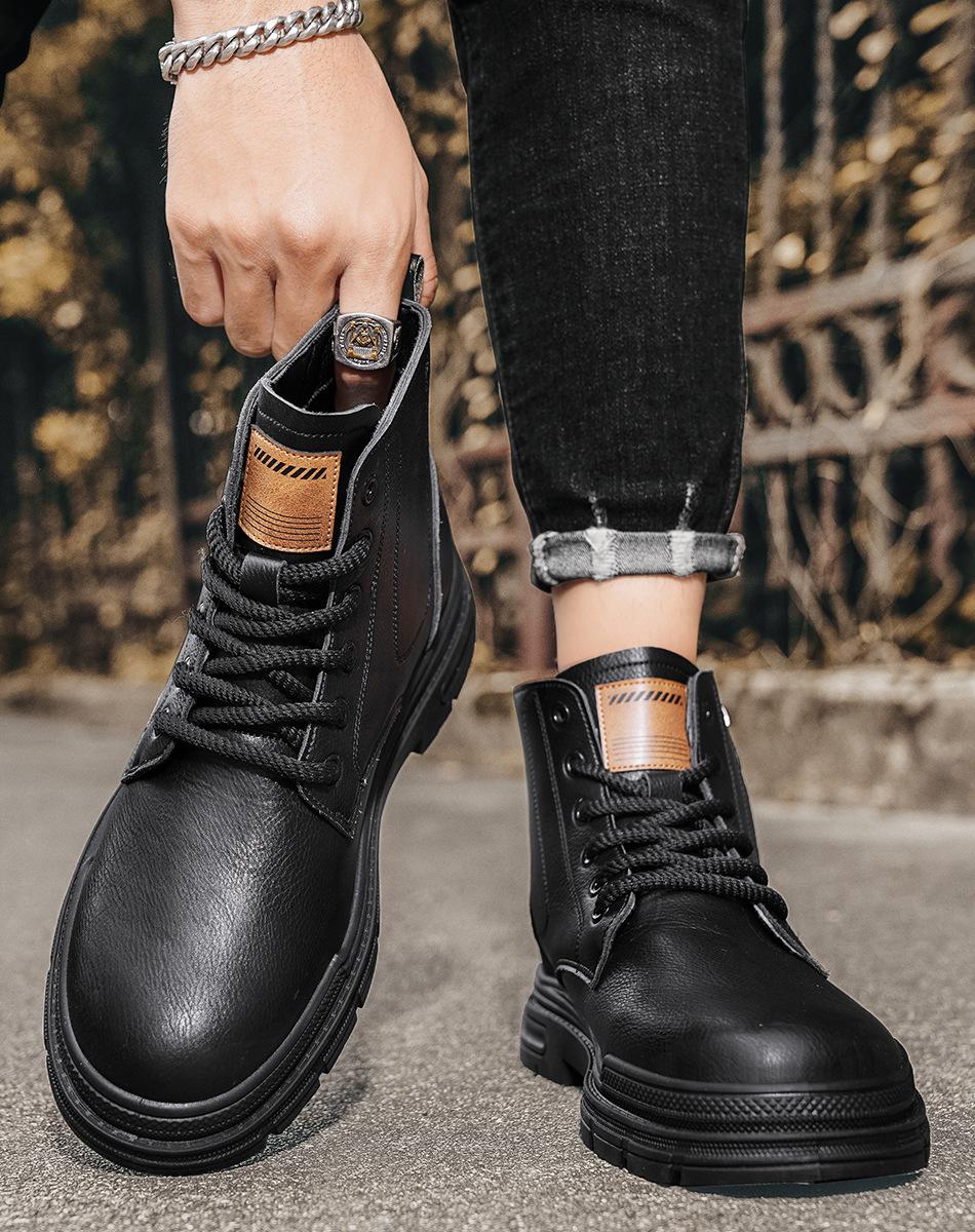 

Autumn and winter men s shoes high-top Martin boots men s retro tooling boots outdoor fashion locomotive leather boots 39 чорний