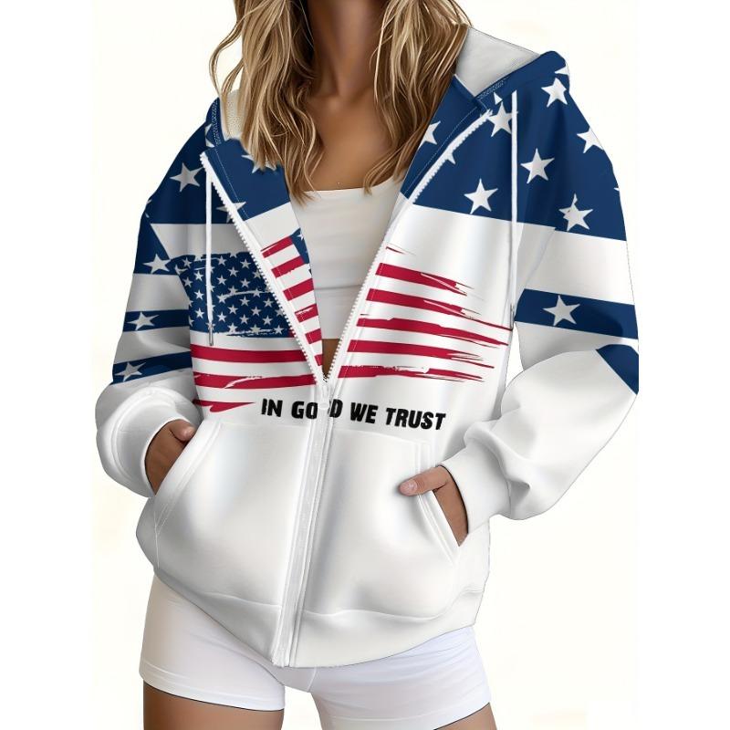 Women's Full Zip American Flag Hooded Sweatshirt