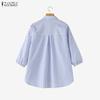 ZANZEA Women Casual Turn Down Collar 3/4 Sleeve Loose Stripe Blouse
