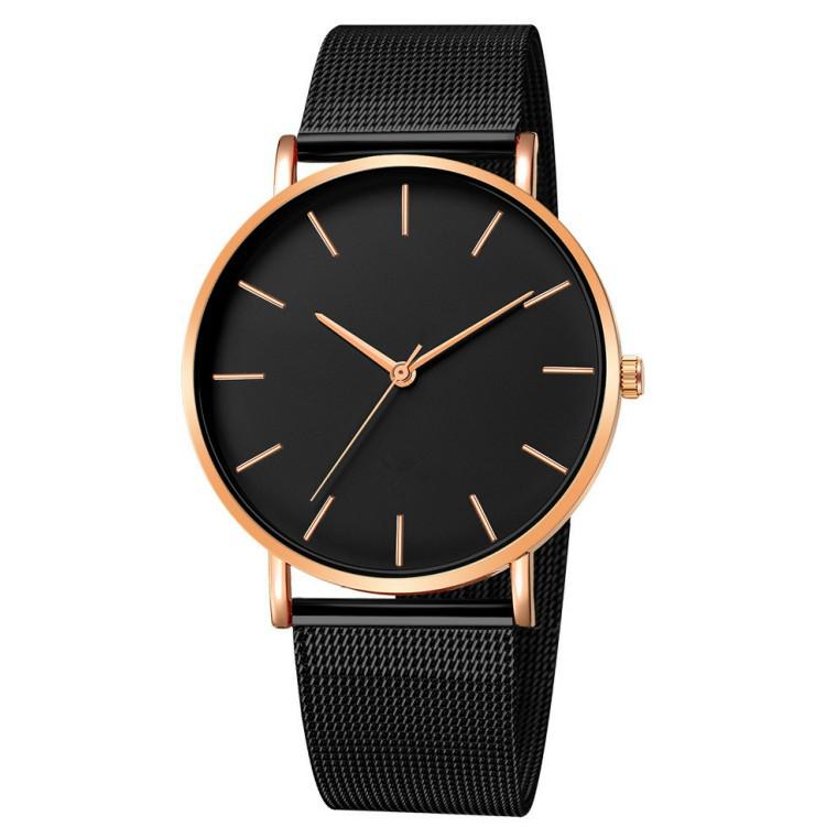 Pure Black Mesh Band Quartz Watch for Men, Women, and Students - Large Dial Casual Design