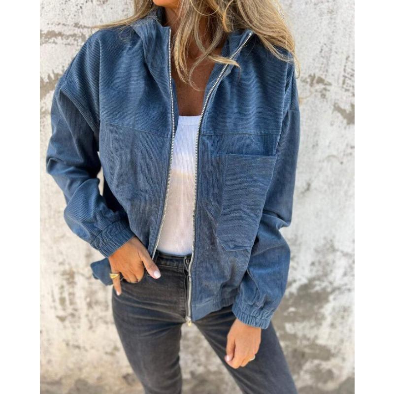 Women S Solid Corduroy Loose Fit Long Sleeve Jacket