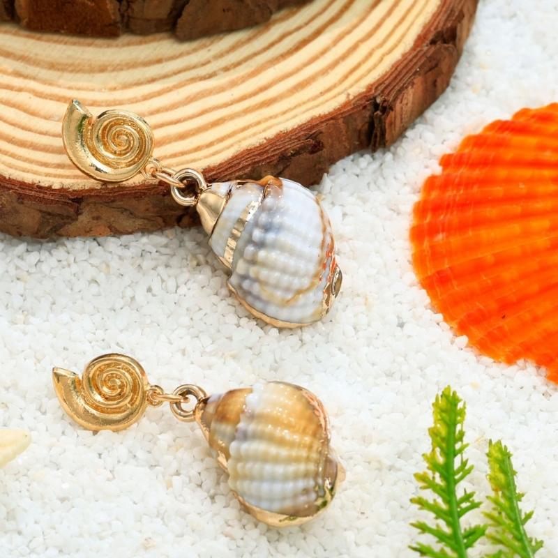 Conch Shell Shaped Earrings Lightweight Design Zinc Alloy Accessories For Weddings Travel And Casual Outfits