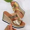 Fashion Gold Silver Wedge Heel Slippers for Women Rhinestone Decor Chunky Platform Sandals Woman Summer Thick Bottom Sandalias De Mujer