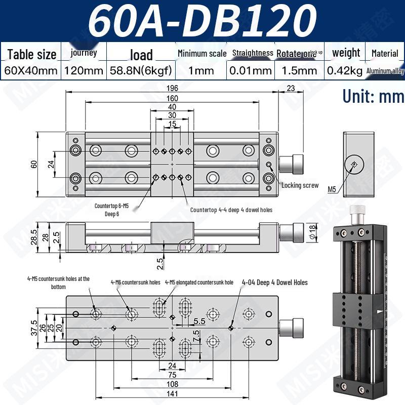 Heavy Load Precision Linear Slide Table with Fine-tuning Screw Rod - 50/80/100 Stroke